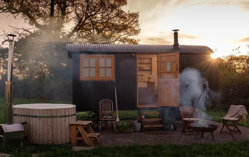 Book Shepherds Hut Spa accommodation at Glampio Gelli Glamping