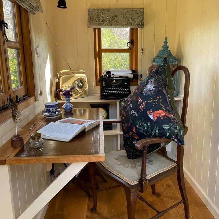 Inside the Plankbridge writer's hut