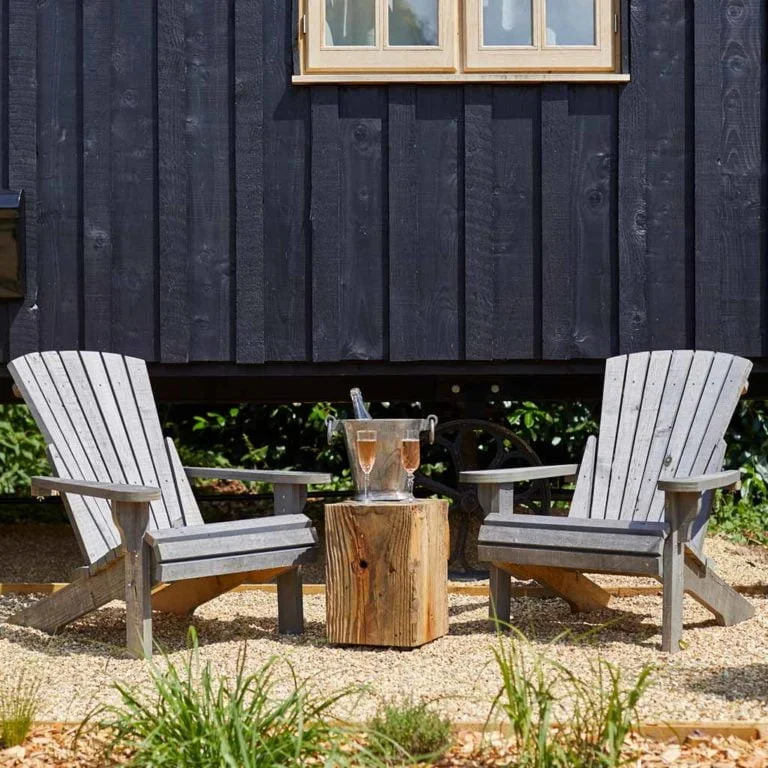 Plankbridge shepherd's hut outside seating