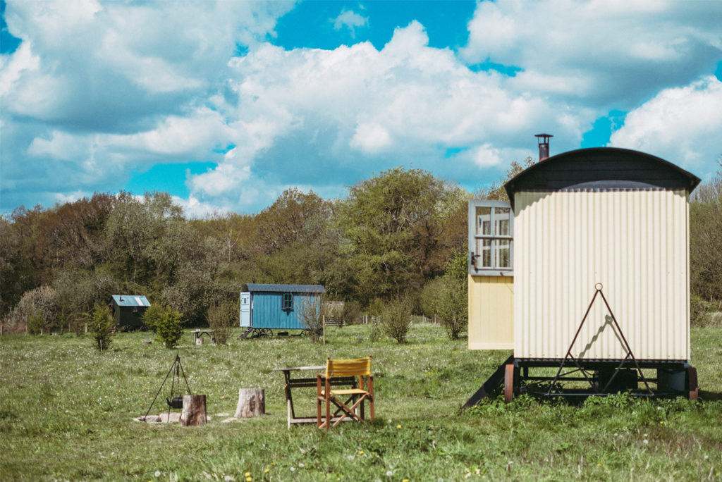 Barrow Beacon and little Sheepwash shepherd's huts by Plankbridge